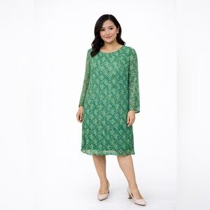 MAX STUDIO Women’s Sheath MIDI Dress~SMALL~3/4 Sleeve GREEN Floral Poly LINED